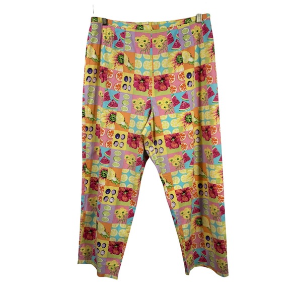 Sharon Young Pants - Sharon Young Vintage Fruit‎ Floral Patchwork Print Straight Leg Pants Multicolor